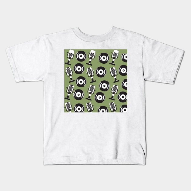 Unique Retro Mike and Vinyl Pattern Kids T-Shirt by Pris25